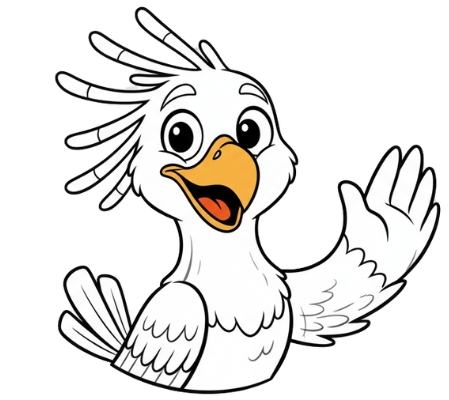 Nia the secretary bird mascot waving hello