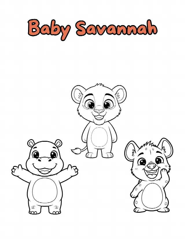 Cover of the African wildlife coloring book: Baby Savannah